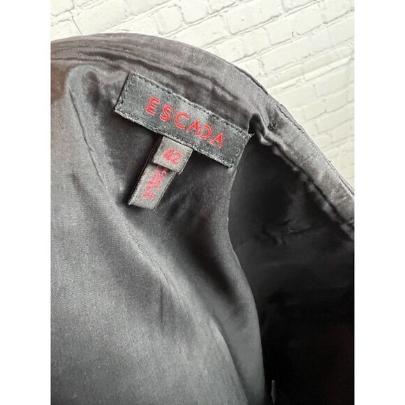 ESCADA black wool elastane satin trim pencil straight classic skirt size 42 (12) - Picture 6 of 8